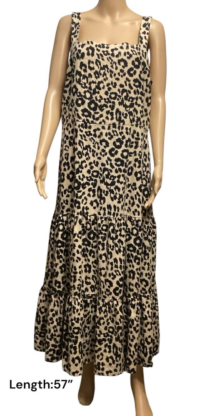 New York & Company leopard-print sleeveless linen-blend maxi dress size XL
